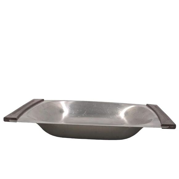 VTG Stainless Steel Teakwood MCM Tray Serving Handles Danish Modern 18/8 Denmark - Picture 4 of 10